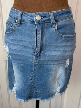 Denim Blvd Distressed Mini Skirt - Blue, Size Small